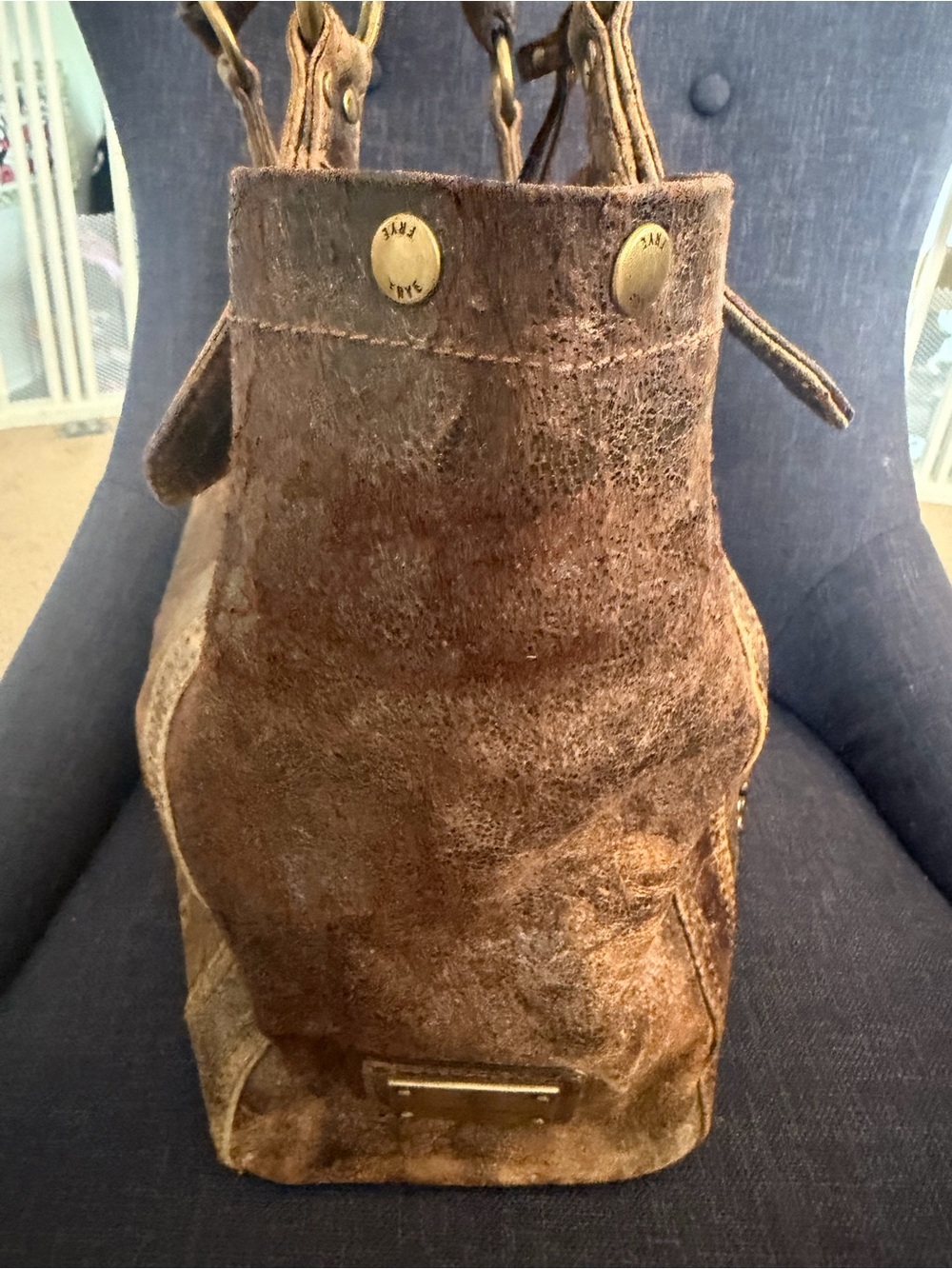 Frye Deborah Studded Distressed Brown Leather Shoulder Bag - Picture 5 of 13